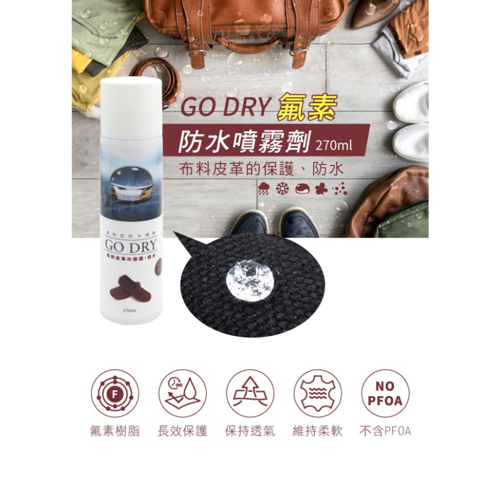 糊塗鞋匠 優質鞋材 L156 GO DRY氟素防水噴霧劑270ml 1罐 GO DRY布料皮革的保護防水 皮革防水噴霧劑-細節圖2