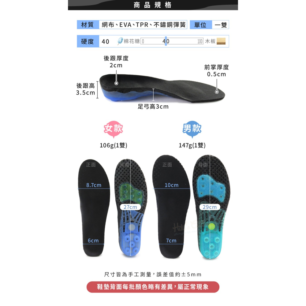 糊塗鞋匠 優質鞋材 C130 籃球運動鞋墊 1雙 彈簧鞋墊 足弓鞋墊 彈簧運動鞋墊-細節圖3