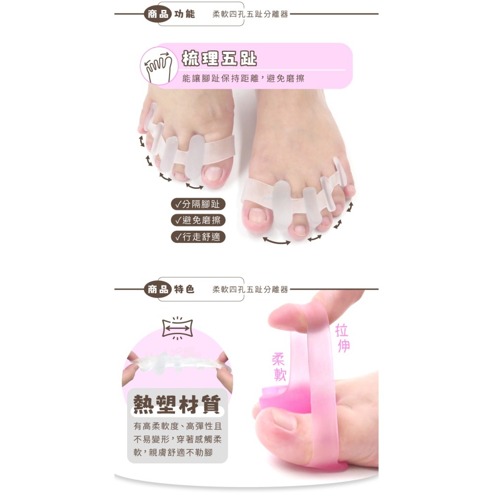 糊塗鞋匠 優質鞋材 J38 柔軟四孔五趾分離器 1雙 分趾器 拇趾套 拇趾保護套-細節圖4