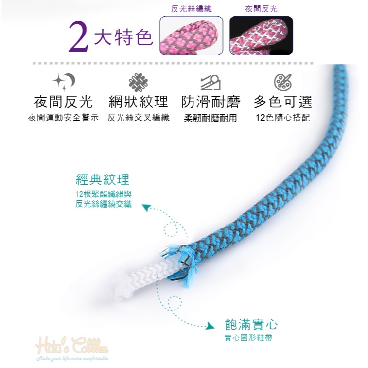 糊塗鞋匠 優質鞋材 G104 反光圓鞋帶120cm 1雙 夜跑 夜間運動 登山鞋帶 籃球鞋帶-細節圖4