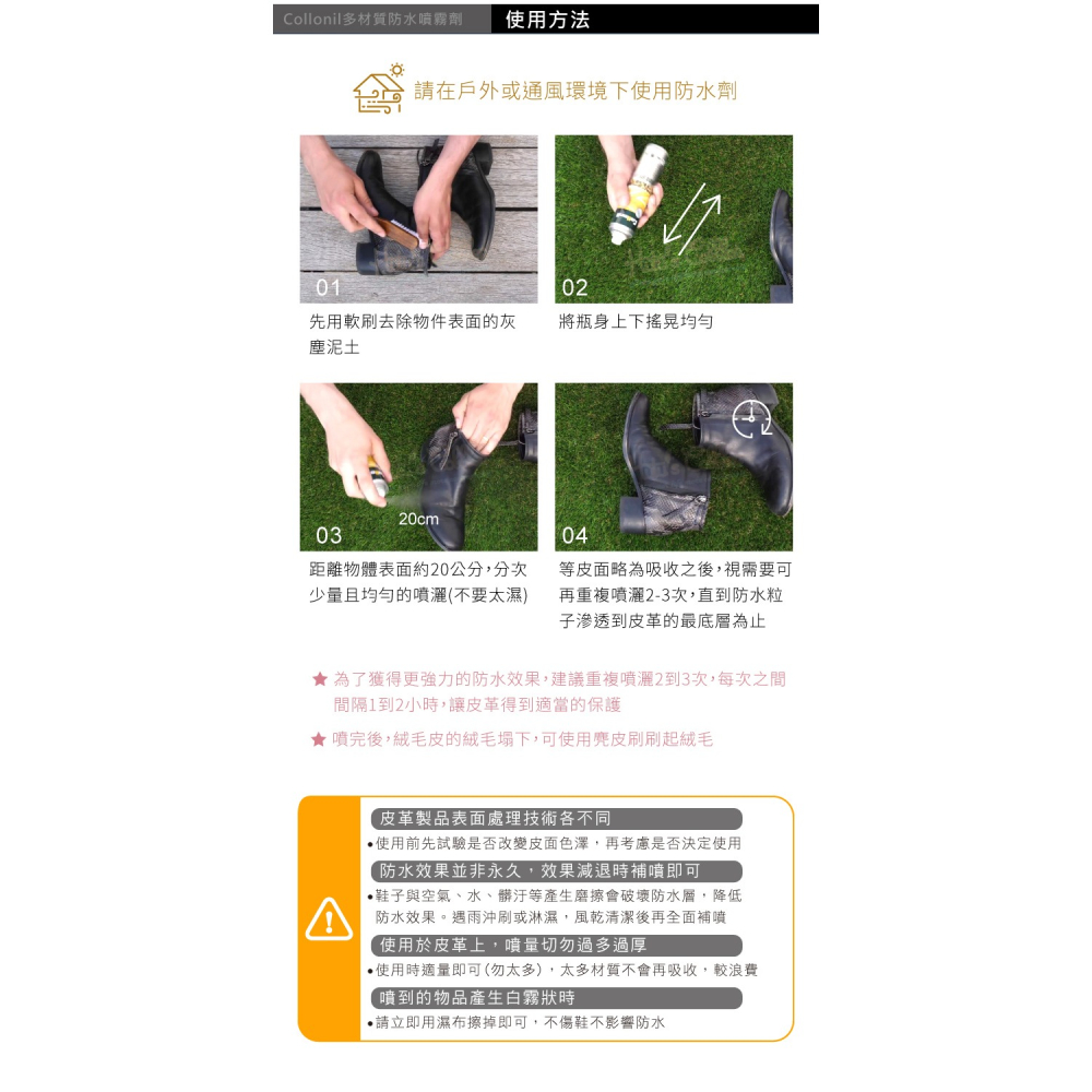 糊塗鞋匠 優質鞋材 L181 德國Collonil多材質防水噴霧劑200ml 1瓶 萬用防水噴霧 防水防汙噴霧-細節圖9
