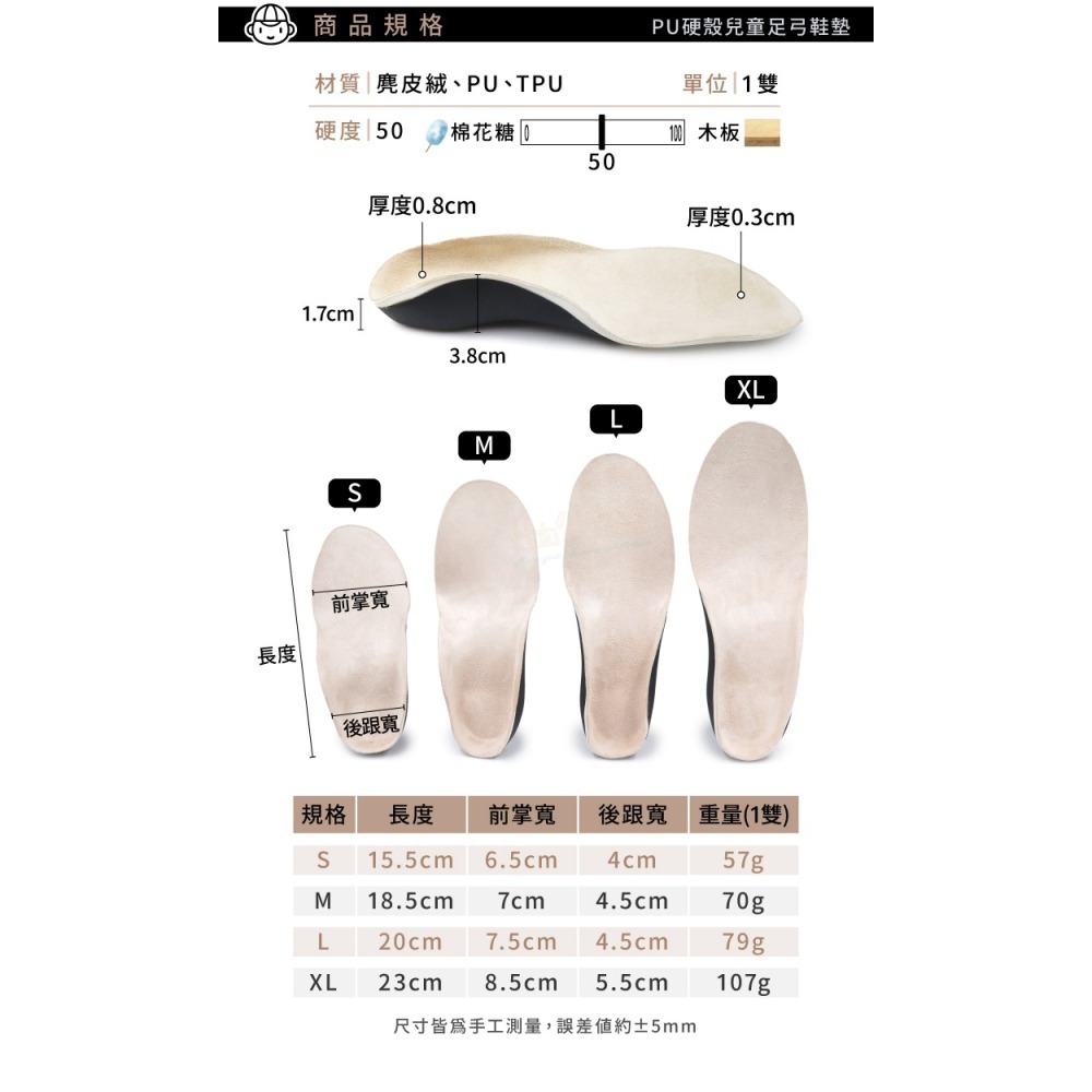 糊塗鞋匠 優質鞋材 C177 PU硬殼兒童足弓鞋墊 1雙 足弓硬殼鞋墊 硬式足弓鞋墊-細節圖3