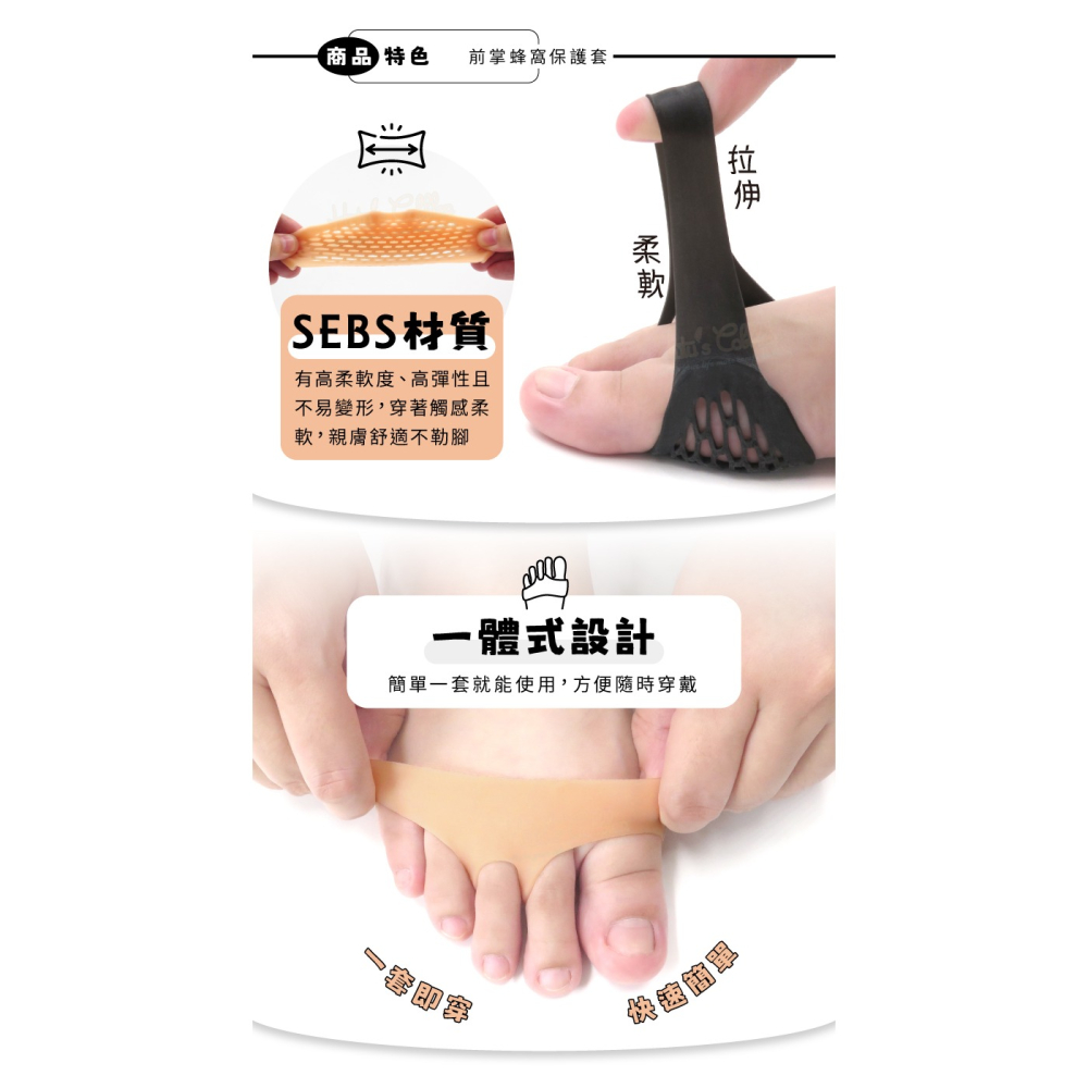 糊塗鞋匠 優質鞋材 J51 前掌蜂窩保護套 1雙 蜂窩前掌套 拇趾套 拇趾分隔套 三孔分趾器-細節圖5