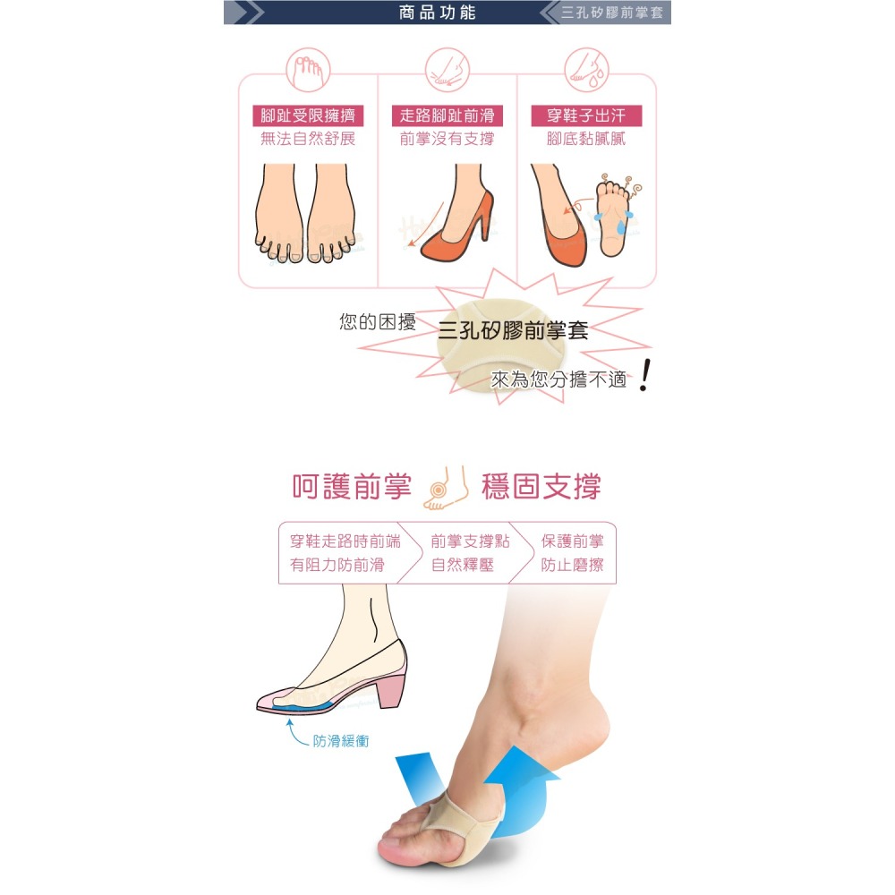 糊塗鞋匠 優質鞋材 D36 三孔矽膠前掌套 1雙 矽膠前掌墊 防滑前掌墊 SEBS前掌墊 前掌止滑墊-細節圖4
