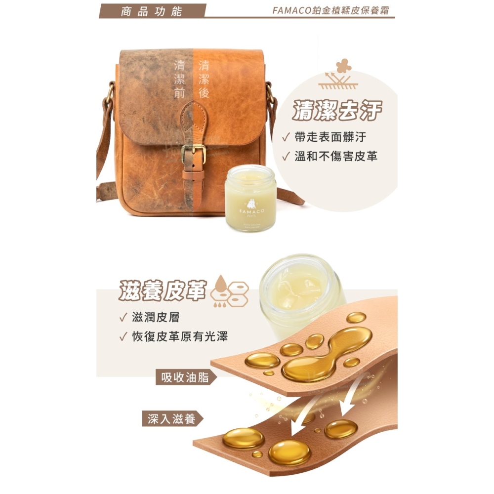 糊塗鞋匠 優質鞋材 L221 法國FAMACO鉑金植鞣皮保養霜100ml 1罐 植鞣革保養霜 皮革保養霜-細節圖4