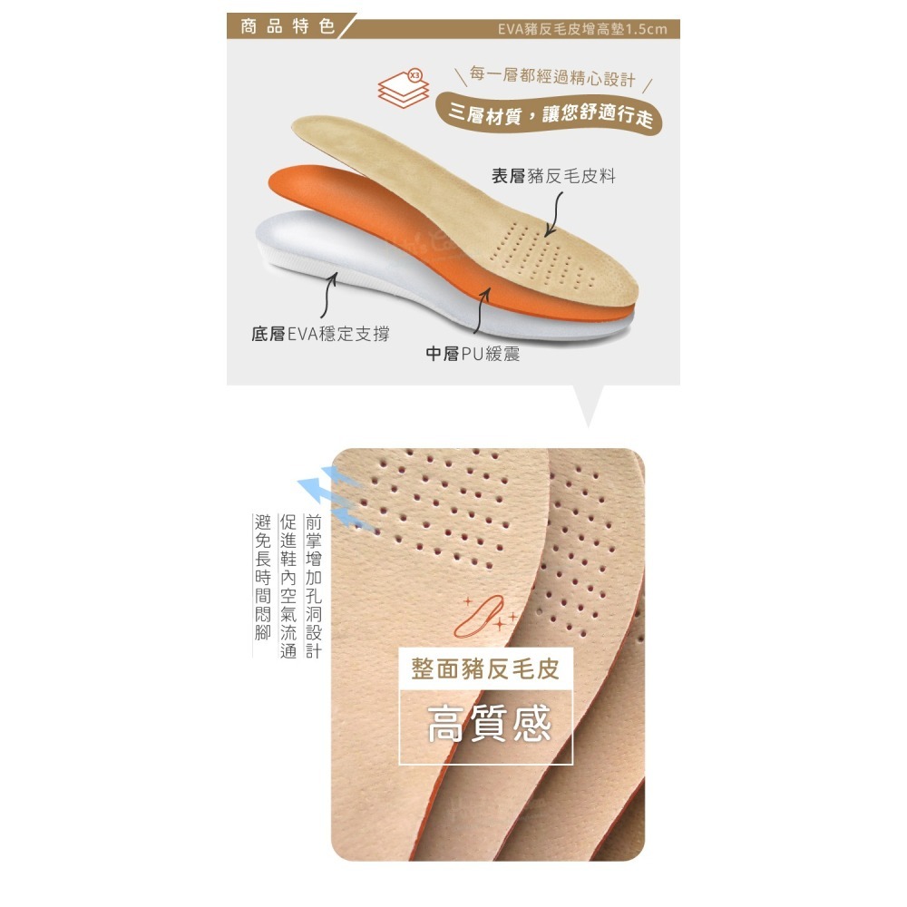 糊塗鞋匠 優質鞋材 B32 EVA豬反毛皮增高墊1.5cm 1雙 豬反毛皮EVA增高墊 豬皮增高墊-細節圖5