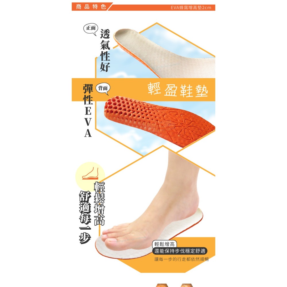 糊塗鞋匠 優質鞋材 B36 EVA蜂窩增高墊2cm 1雙 彈性EVA增高墊 蜂窩增高墊-細節圖5