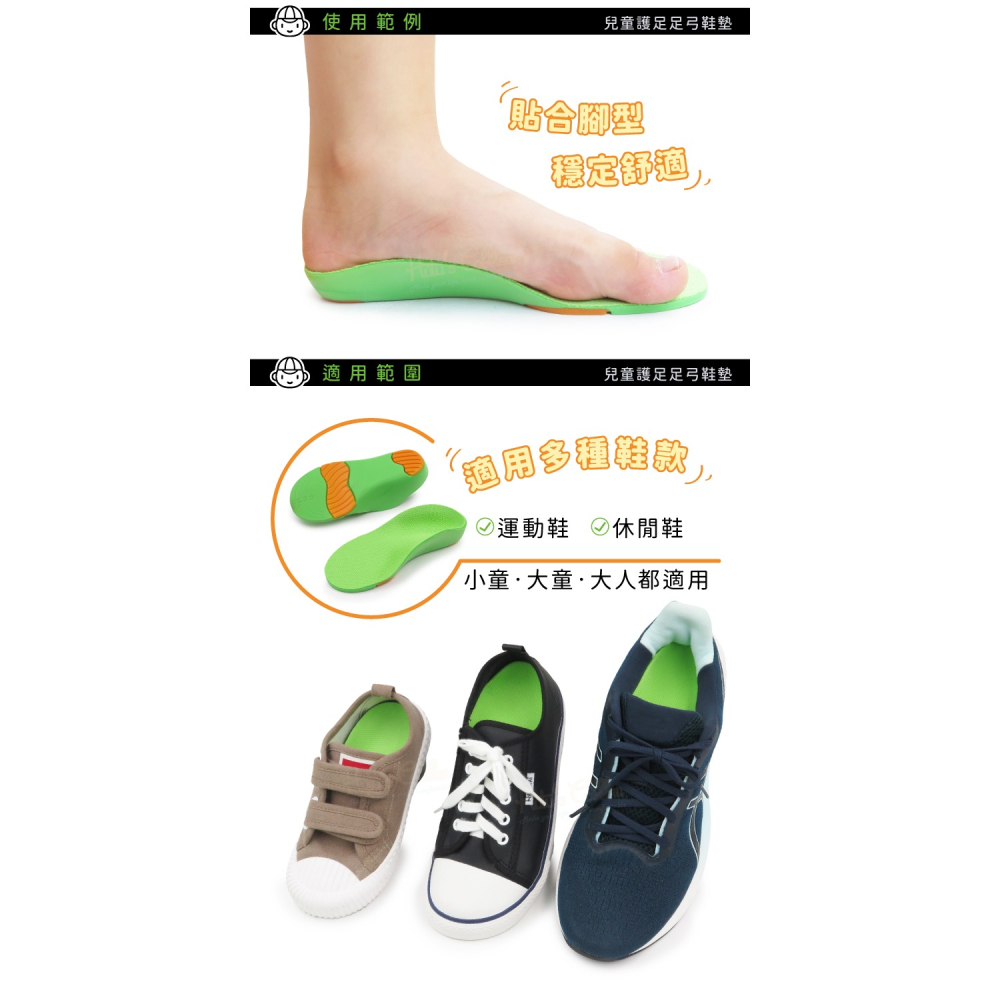 糊塗鞋匠 優質鞋材 C135 兒童護足足弓鞋墊 1雙 PU鞋墊 兒童足弓墊 PU足弓墊-細節圖8
