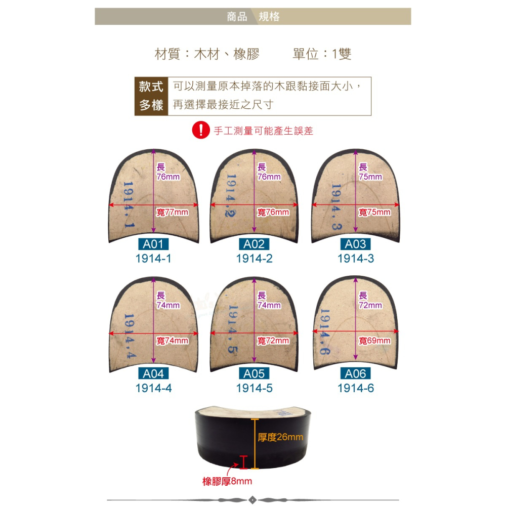 糊塗鞋匠 優質鞋材 N14 皮鞋木跟 1雙 木跟底 木鞋跟 真皮鞋後跟-細節圖3