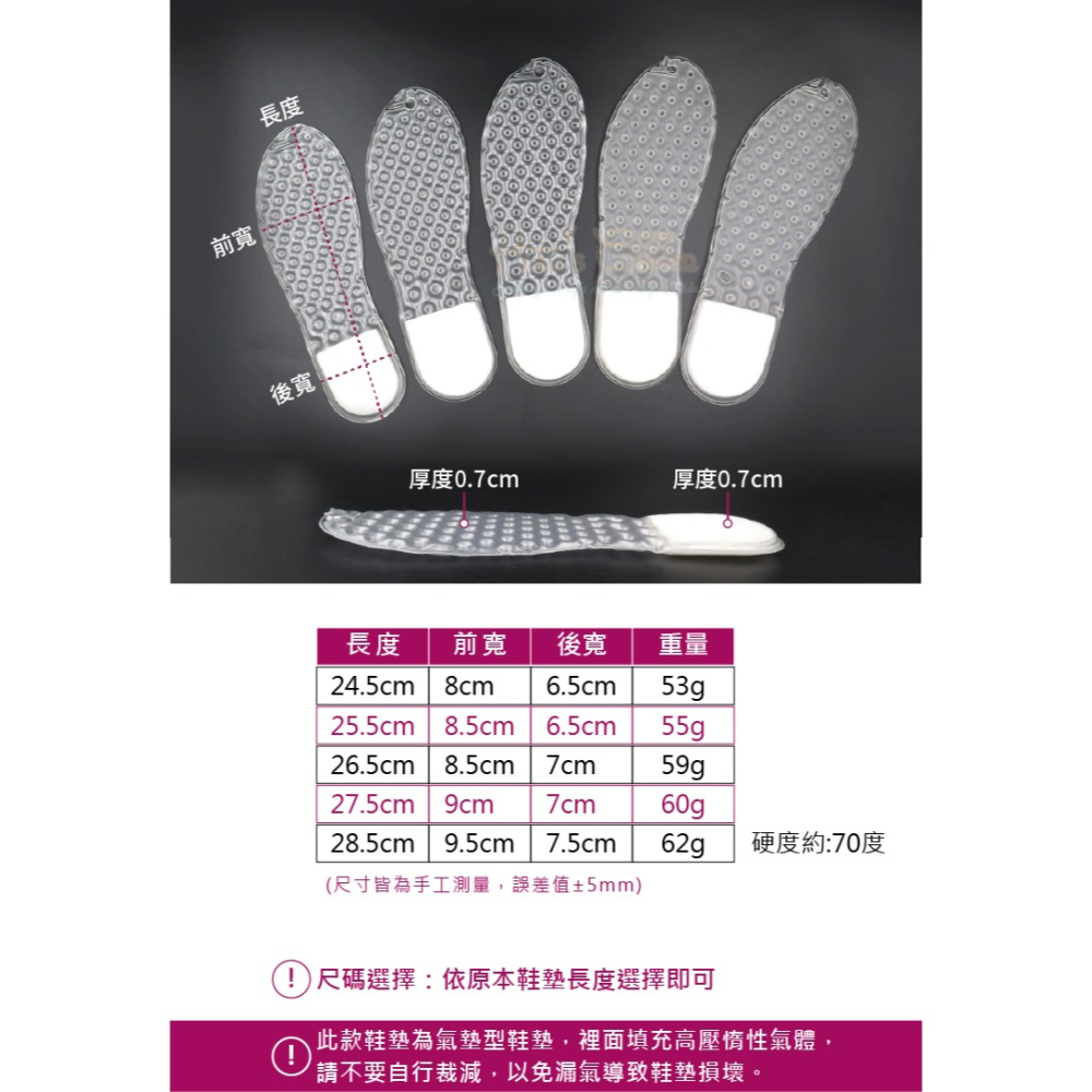 糊塗鞋匠 優質鞋材 C197 加強後跟氣墊鞋墊 1雙 隱形透明 柔軟高彈 充氣氣墊 減震緩壓-細節圖3