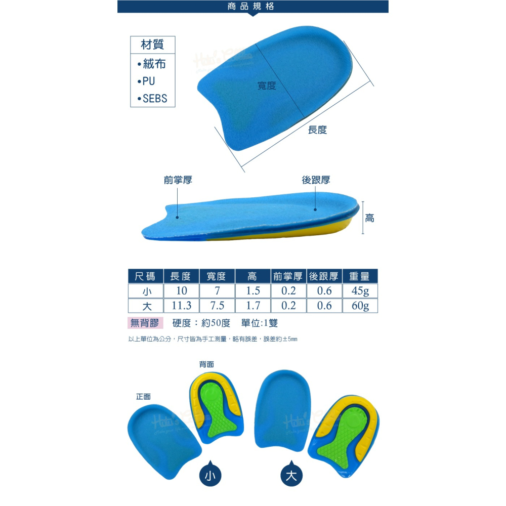 糊塗鞋匠 優質鞋材 E36 PU高彈性三色後跟墊 1雙 足跟墊 足跟鞋墊 後跟高彈減震 無背膠-細節圖3