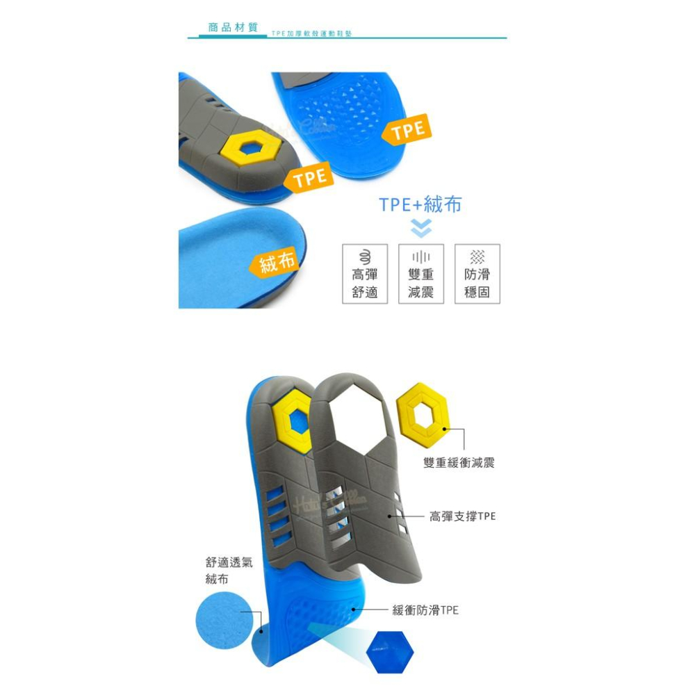 糊塗鞋匠 優質鞋材 C196 TPE加厚軟殼運動鞋墊 1雙 TPE鞋墊 絨布鞋墊 減震鞋墊 高彈減震防滑鞋墊-細節圖4