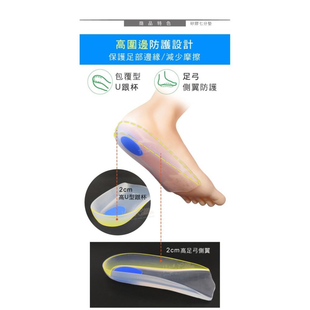 糊塗鞋匠 優質鞋材 C41 矽膠七分墊 1雙 矽膠鞋墊 後跟墊-細節圖5