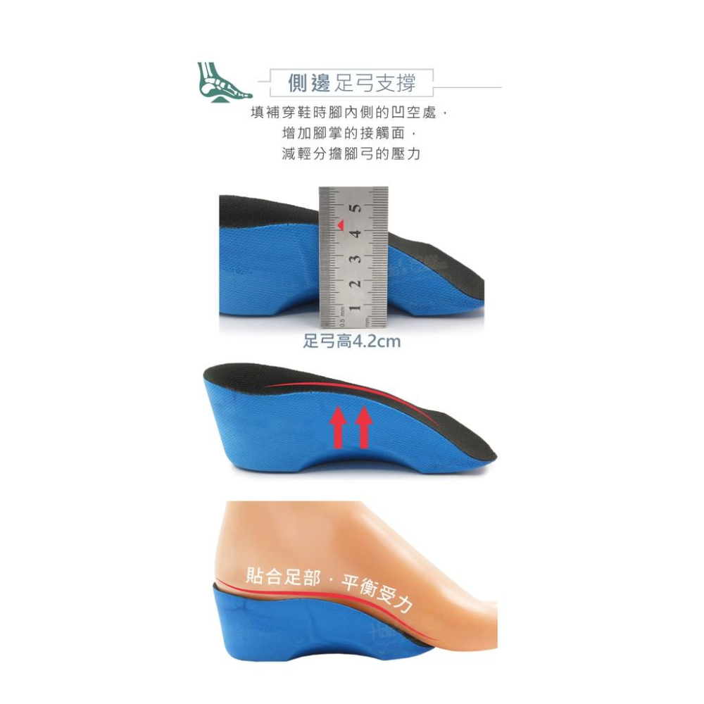 糊塗鞋匠 優質鞋材 B59 PU輕量足弓增高墊2.5cm 1雙 PU增高墊 增高半墊-細節圖6