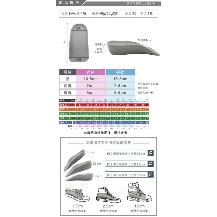 糊塗鞋匠 優質鞋材 B61 爆米花增高七分墊2.5cm 1雙 爆米花增高墊 爆米花增高半墊 爆米花鞋墊-細節圖3