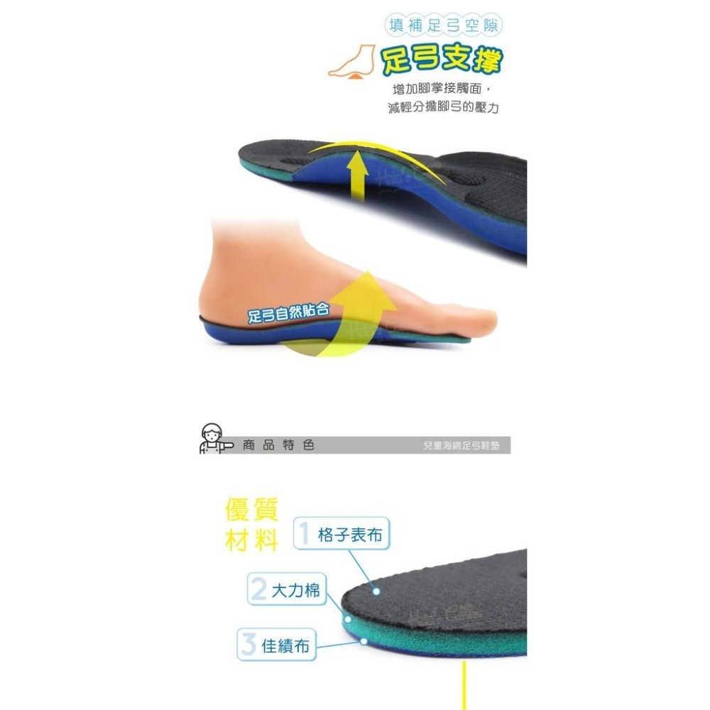 糊塗鞋匠 優質鞋材 C214 兒童海綿足弓鞋墊 1雙 兒童足弓鞋墊 海綿鞋墊 按摩鞋墊 兒童鞋墊-細節圖5