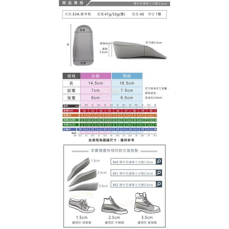 糊塗鞋匠 優質鞋材 B62 爆米花增高七分墊3.5cm 1雙 爆米花增高墊 爆米花增高半墊 爆米花鞋墊-細節圖3