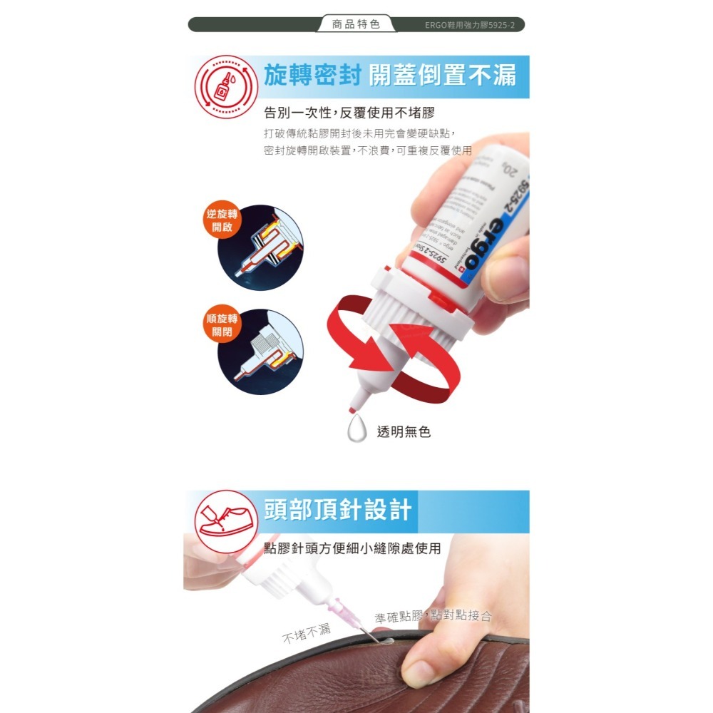 糊塗鞋匠 優質鞋材 N322 ERGO鞋用強力膠5925-2 瑞士生產 通用萬能膠20g 1瓶 鞋黏膠 黏鞋膠 鞋專用膠-細節圖5