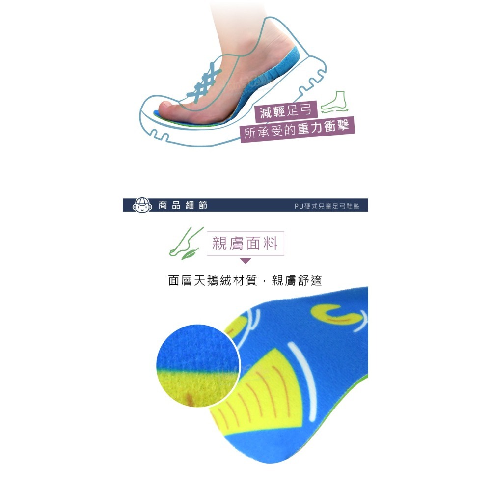 糊塗鞋匠 優質鞋材 C172 EVA硬式兒童足弓鞋墊 1雙 兒童硬式足弓鞋墊 兒童足弓鞋墊 EVA鞋墊-細節圖6