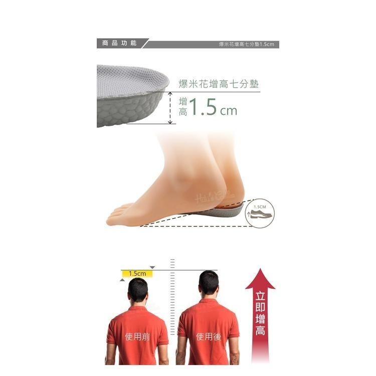 糊塗鞋匠 優質鞋材 B60 爆米花增高七分墊1.5cm 1雙 爆米花增高墊 爆米花增高半墊 爆米花鞋墊-細節圖4
