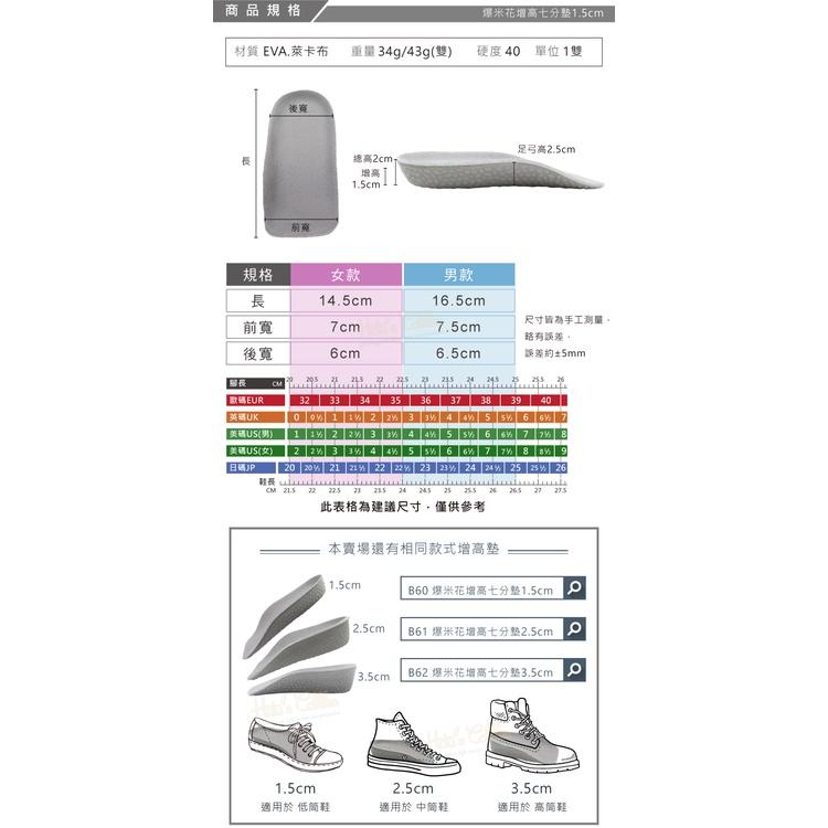 糊塗鞋匠 優質鞋材 B60 爆米花增高七分墊1.5cm 1雙 爆米花增高墊 爆米花增高半墊 爆米花鞋墊-細節圖3