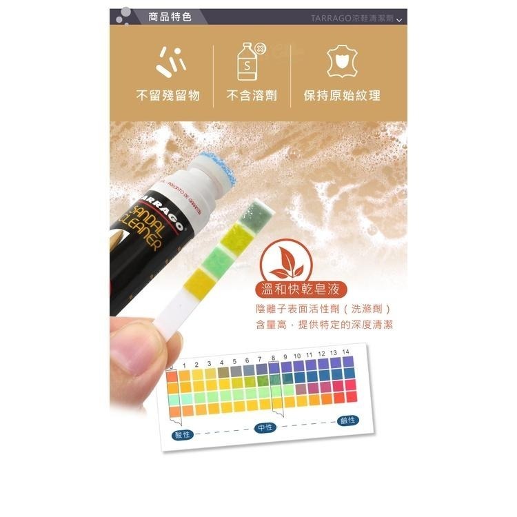 糊塗鞋匠 優質鞋材 K165 西班牙TARRAGO涼鞋清潔劑75ml 1瓶 拖鞋清潔劑 涼鞋清洗劑 涼鞋髒汙-細節圖6