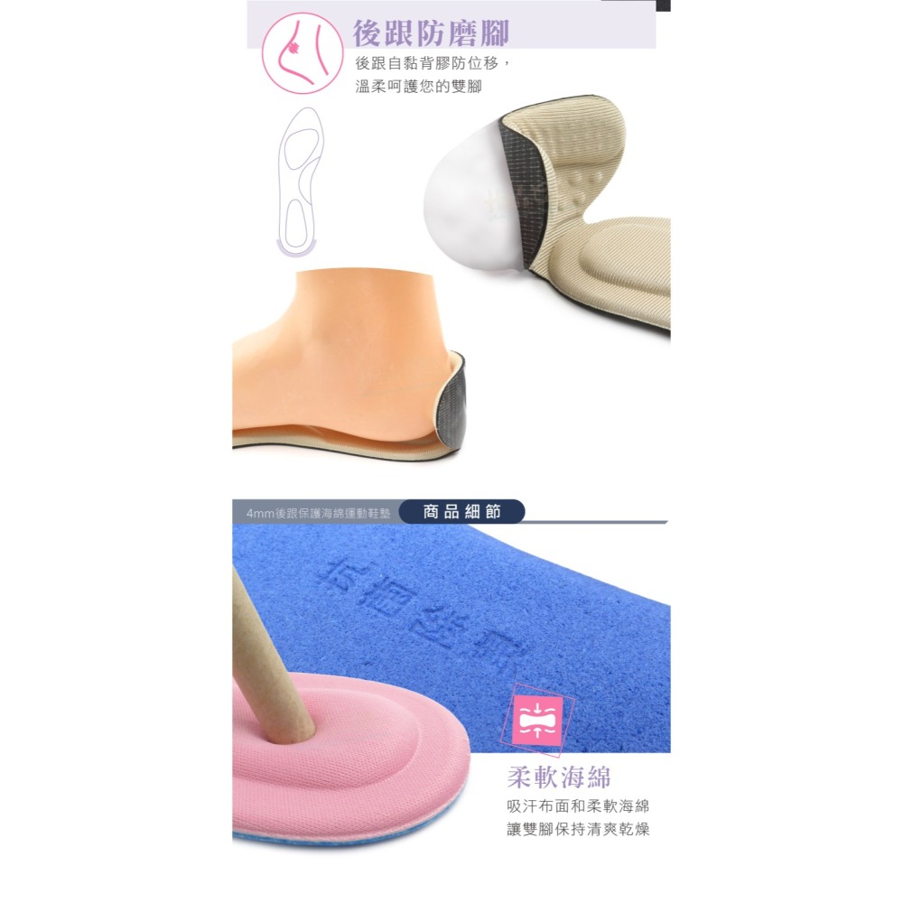 糊塗鞋匠 優質鞋材 C218 4mm後跟保護海綿運動鞋墊 1雙 4D海綿鞋墊 海綿4D按摩足弓鞋墊-細節圖6