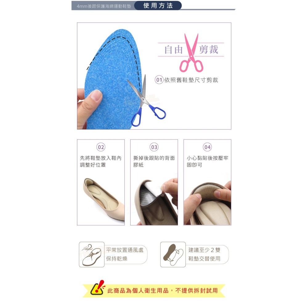 糊塗鞋匠 優質鞋材 C218 4mm後跟保護海綿運動鞋墊 1雙 4D海綿鞋墊 海綿4D按摩足弓鞋墊-細節圖9