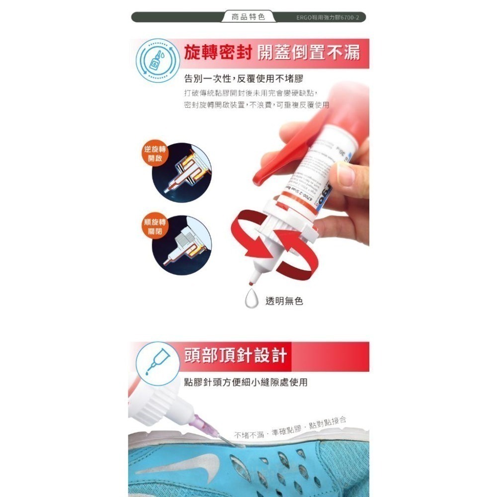糊塗鞋匠 優質鞋材 N327 ERGO鞋用強力膠6700-2 瑞士生產 帆布運動鞋類用30ml 1瓶 鞋黏膠 黏鞋膠-細節圖5