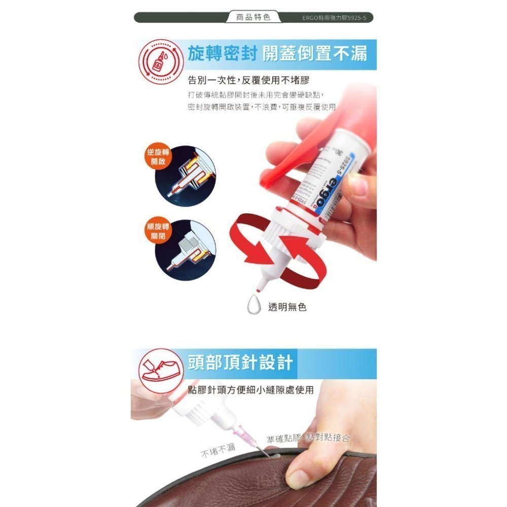 糊塗鞋匠 優質鞋材 N324 ERGO鞋用強力膠5925-5 瑞士生產 加強款通用萬能膠30ml 1瓶 鞋黏膠 黏鞋膠-細節圖5