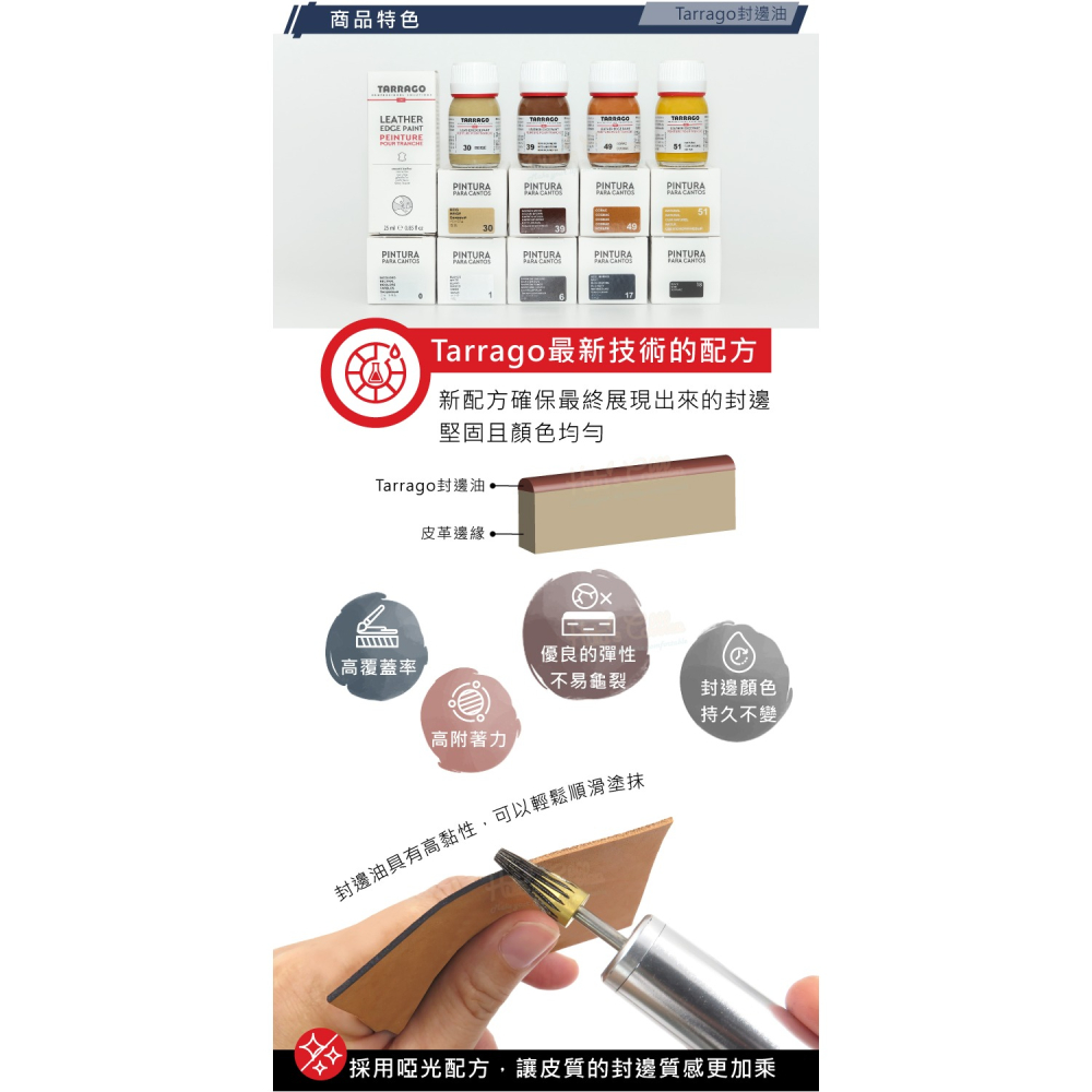 糊塗鞋匠 優質鞋材 K180 西班牙Tarrago封邊油25ml 1瓶 皮革邊油 啞光邊油 塗邊油 皮革封邊油-細節圖6