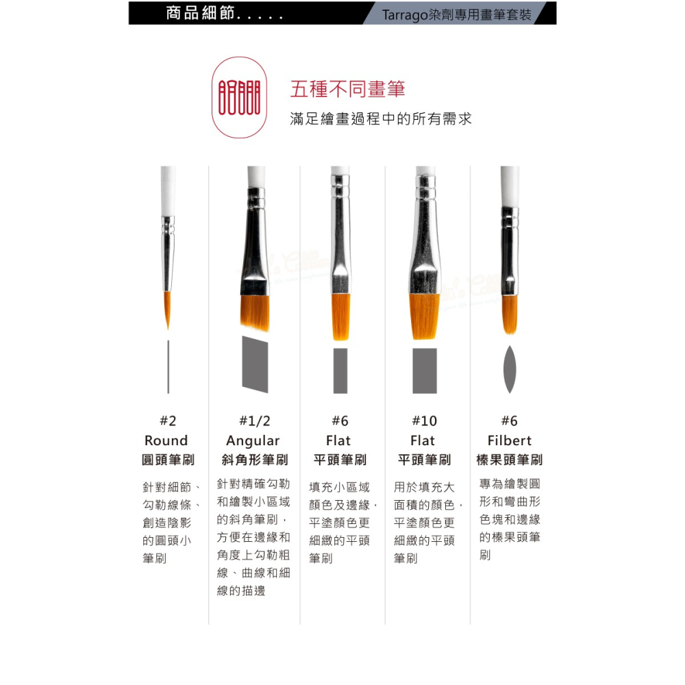 糊塗鞋匠 優質鞋材 P46 西班牙Tarrago染劑專用畫筆套裝 1盒5支 運動鞋專用染劑畫筆 染料畫筆 平塗筆-細節圖6