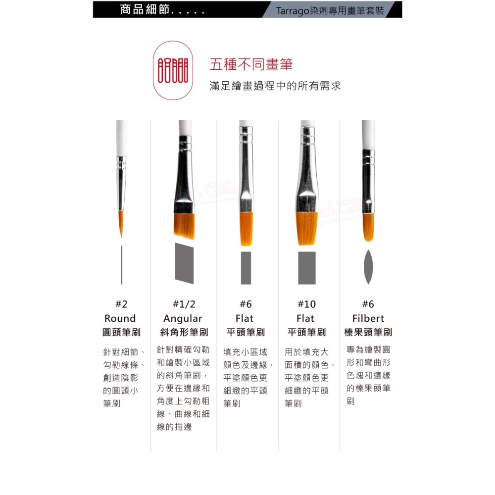 糊塗鞋匠 優質鞋材 P46 西班牙Tarrago染劑專用畫筆套裝 1盒5支 運動鞋專用染劑畫筆 染料畫筆 平塗筆-細節圖6