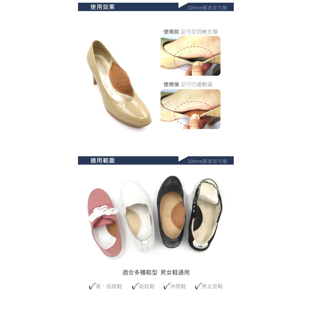 糊塗鞋匠 優質鞋材 H14 10mm豚皮足弓墊 1雙 掌心墊 腳窩墊 足心墊 掌弓墊 足弓輔助墊 台灣製造-細節圖8