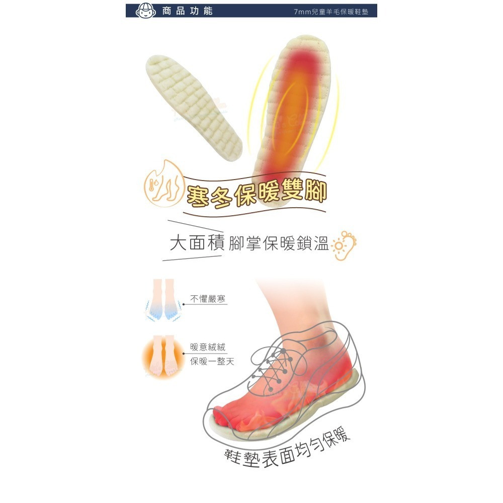 糊塗鞋匠 優質鞋材 C169 7mm兒童羊毛保暖鞋墊 1雙 羊毛乳膠鞋墊 保暖羊毛鞋墊 羊毛絨鞋墊-細節圖4