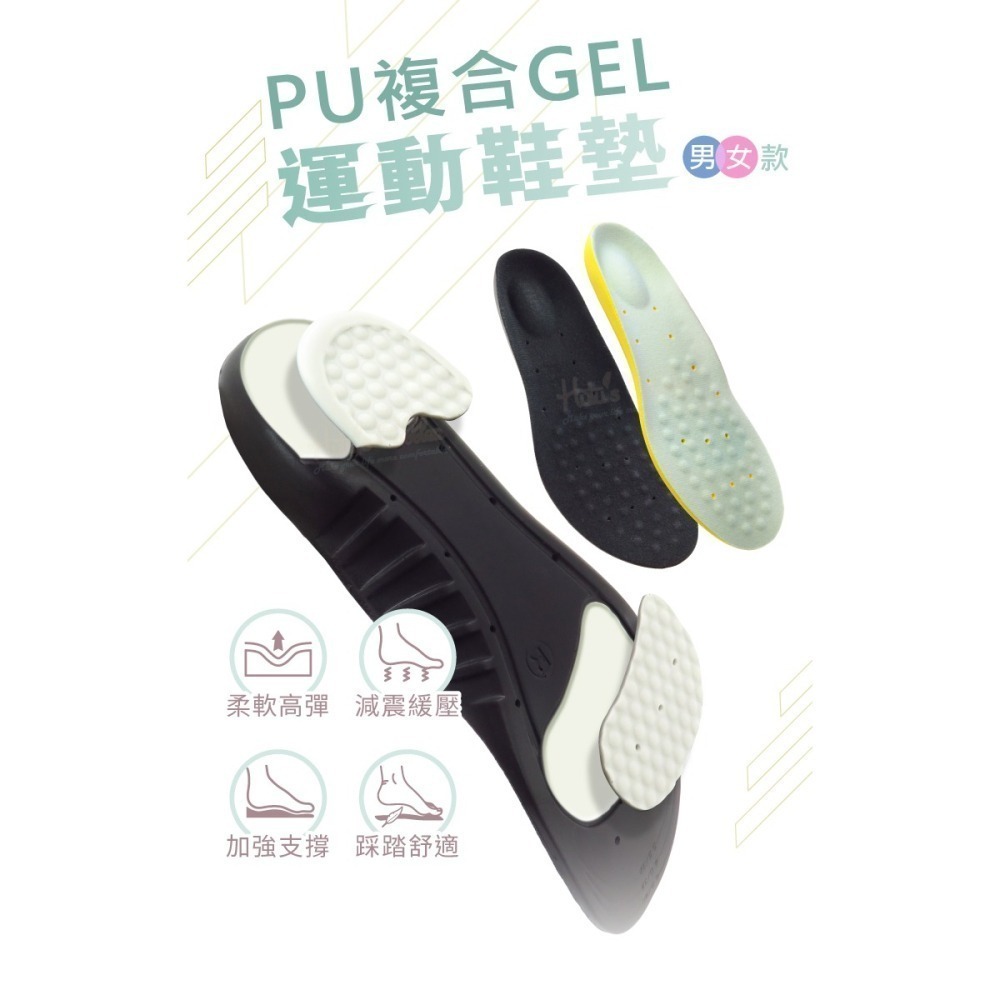 糊塗鞋匠 優質鞋材 C225 PU複合GEL運動鞋墊 1雙 PU鞋墊 PU彈性鞋墊 GEL鞋墊-細節圖2