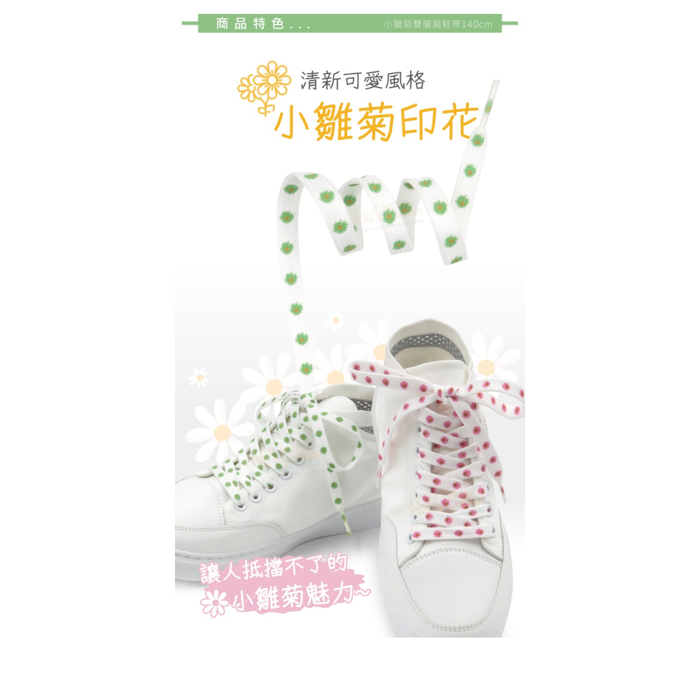 糊塗鞋匠 優質鞋材 G196 小雛菊雙層扁鞋帶140cm 1雙 小雛菊鞋帶 小雛菊印花鞋帶-細節圖5