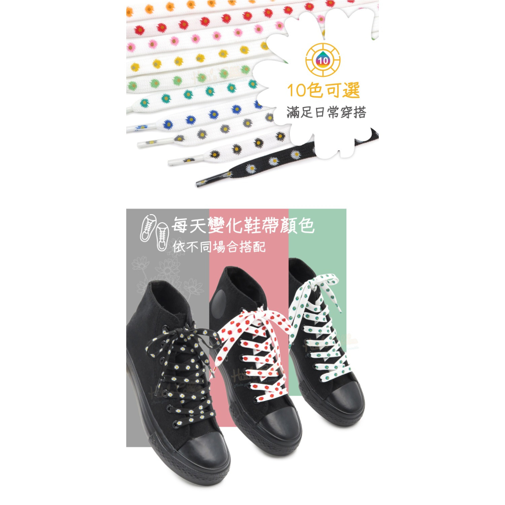 糊塗鞋匠 優質鞋材 G196 小雛菊雙層扁鞋帶140cm 1雙 小雛菊鞋帶 小雛菊印花鞋帶-細節圖6