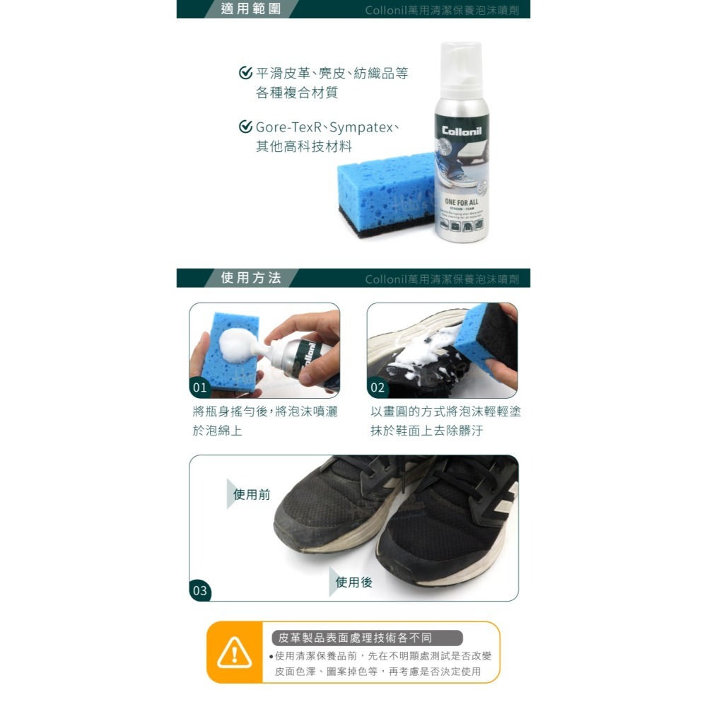 糊塗鞋匠 優質鞋材 L34 德國Collonil萬用清潔保養泡沫噴劑125ml 1瓶 萬用泡沫清潔保養劑 泡沫清潔劑-細節圖9