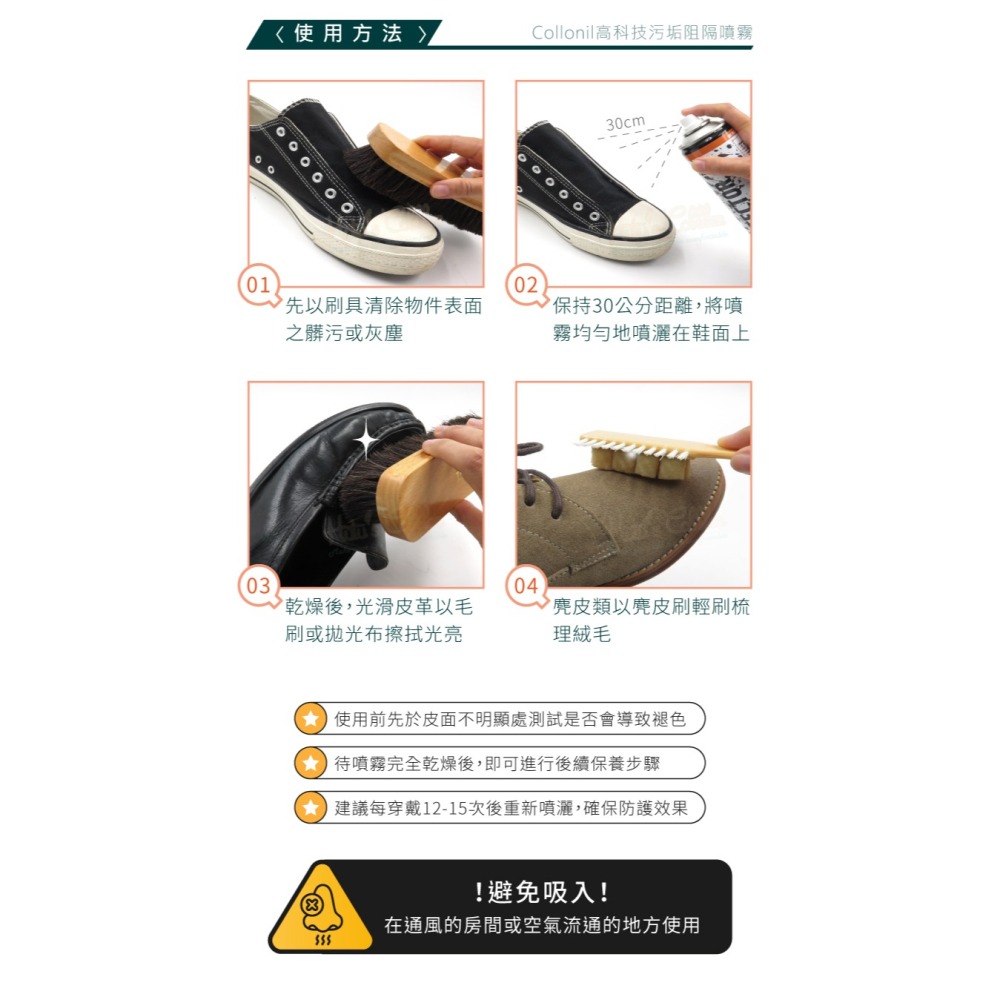 糊塗鞋匠 優質鞋材 L07 德國Collonil高科技污垢阻隔噴霧400ml 1瓶 高科技防水防污噴霧 防汙噴霧-細節圖8