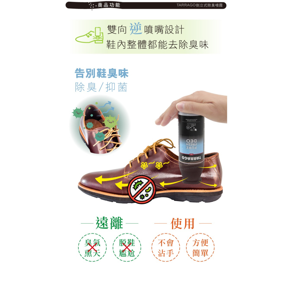 糊塗鞋匠 優質鞋材 M15 西班牙TARRAGO倒立式除臭噴霧100ml 1罐 鞋子除臭劑 鞋內除臭噴霧 除臭劑-細節圖4