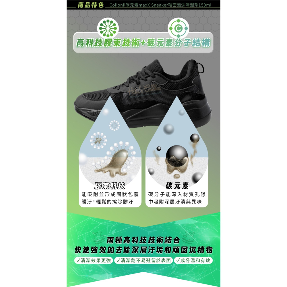 糊塗鞋匠 優質鞋材 K146 德國Collonil碳元素maxX Sneaker鞋面泡沫清潔劑150ml 1瓶 運動鞋-細節圖5