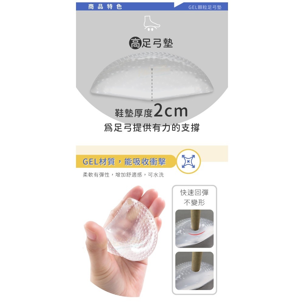 糊塗鞋匠 優質鞋材 H28 GEL顆粒足弓墊 1雙 矽膠足弓墊 矽膠腳窩墊 矽膠掌弓墊-細節圖6