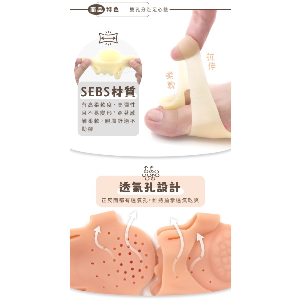 糊塗鞋匠 優質鞋材 J19 雙孔分趾足心墊 1雙 雙孔分趾器 拇趾套 拇趾保護套 拇趾固定套-細節圖5