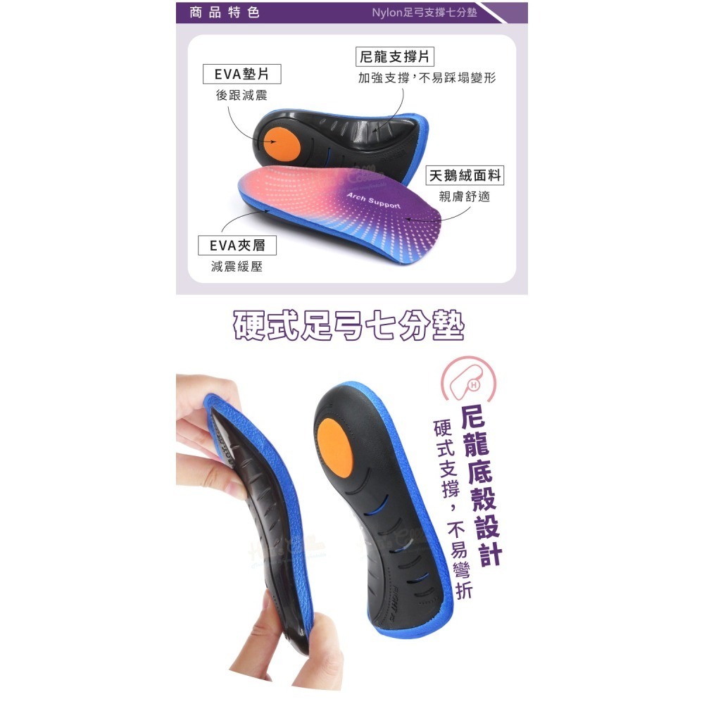 糊塗鞋匠 優質鞋材 C164 Nylon足弓支撐七分墊 1雙 尼龍足弓七分墊 硬式足弓七分墊 EVA鞋墊-細節圖4