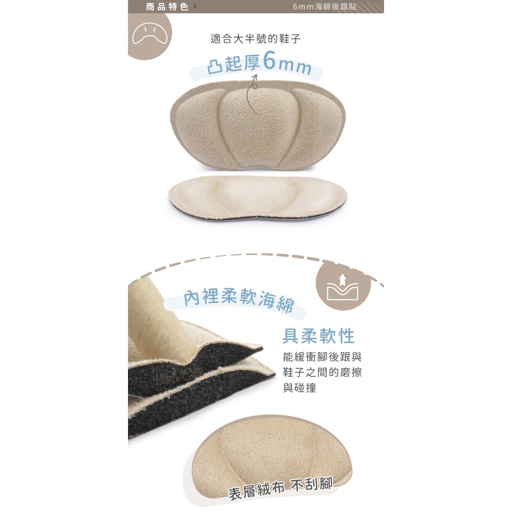 糊塗鞋匠 優質鞋材 F26 6mm海綿後跟貼 1雙 腳後跟貼 防磨調碼貼 防磨後跟貼-細節圖6