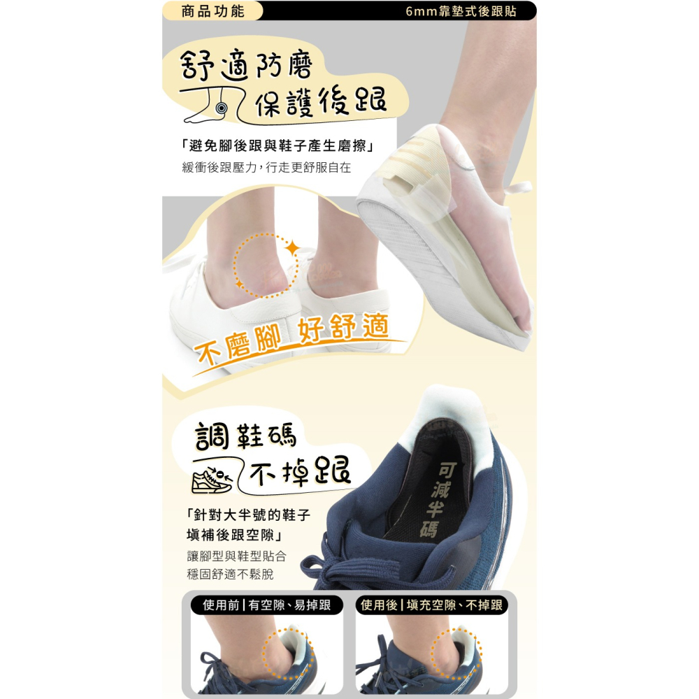 糊塗鞋匠 優質鞋材 F70 6mm靠墊式後跟貼 1雙 鞋後跟防磨貼 後跟立體保護套 後跟靠墊-細節圖4