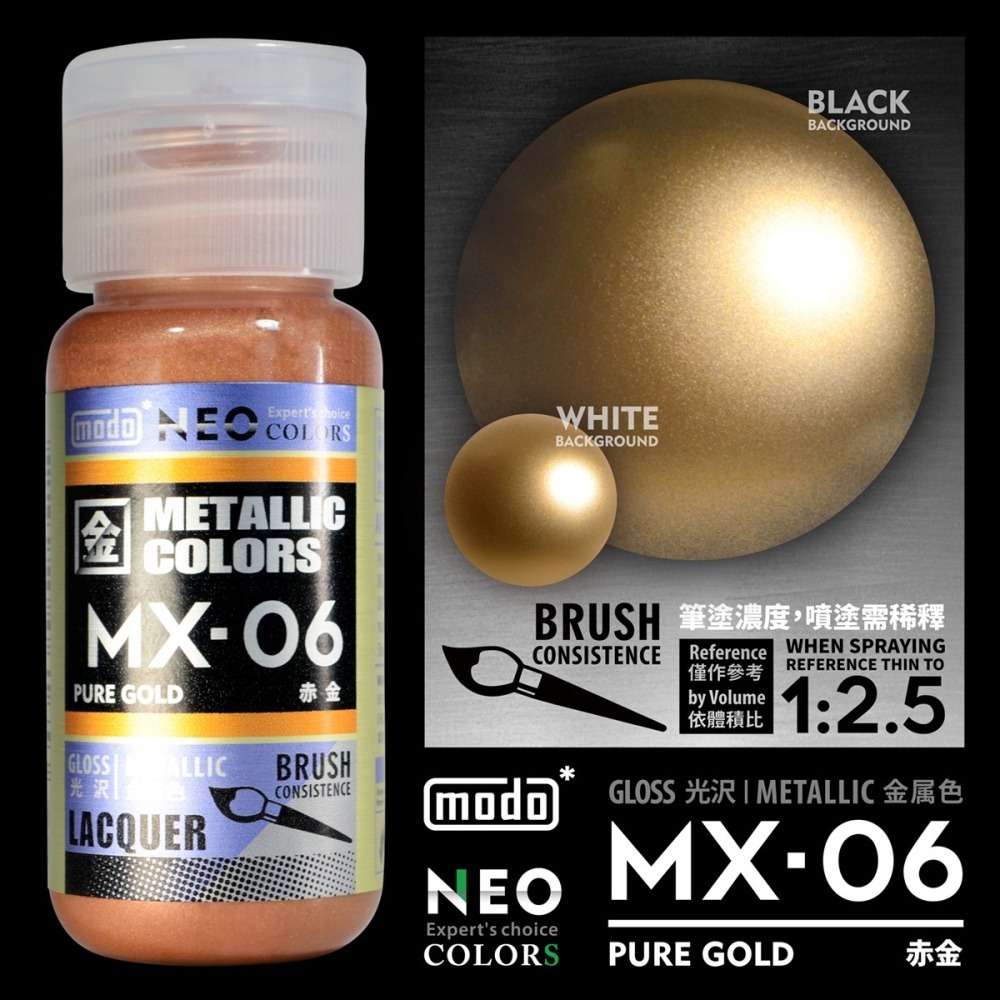 【modo摩多製造所】NEO瓶 全新二代金屬色  MX-06 MX06 赤金/30ML/模型漆｜官方賣場-細節圖2