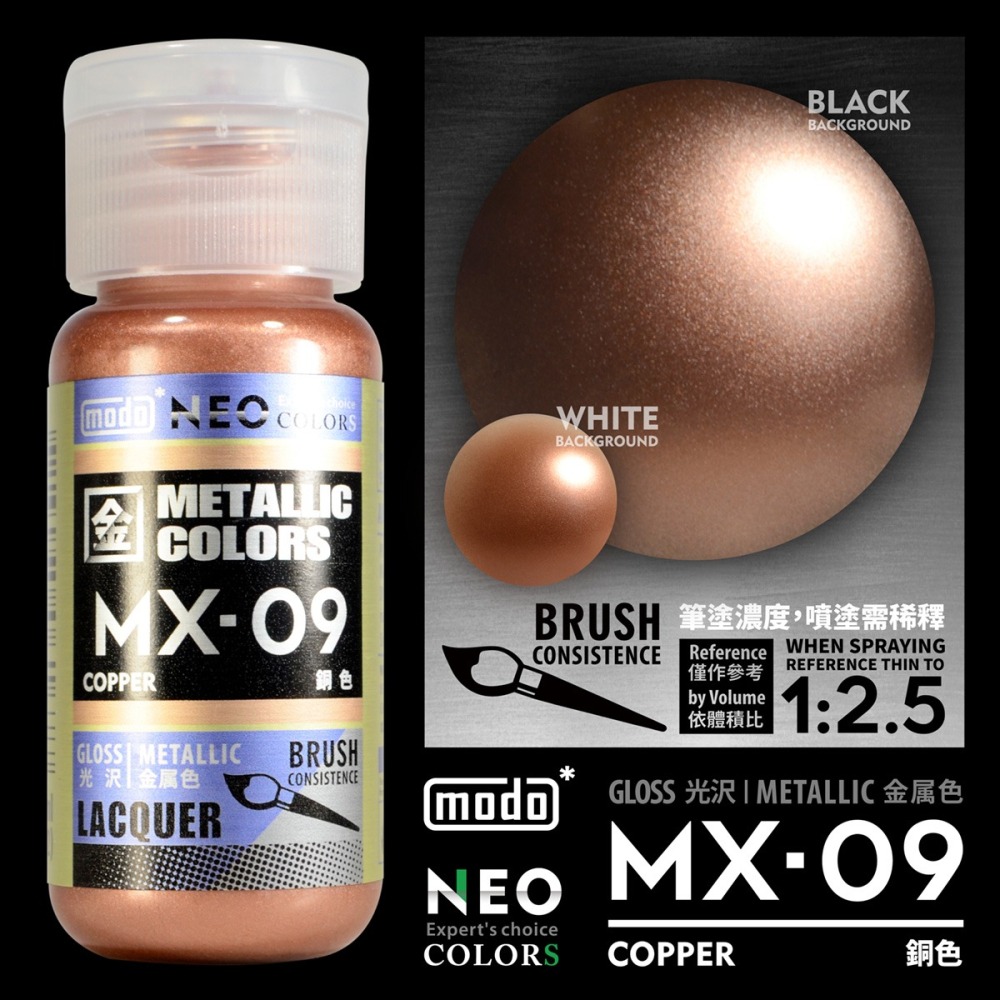 【modo摩多製造所】NEO瓶 全新二代金屬色  MX-09 MX09 銅色/30ML/模型漆｜官方賣場-細節圖2