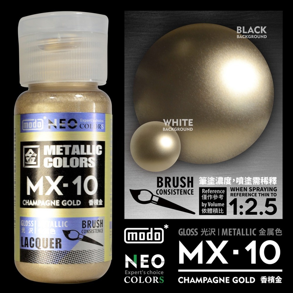 【modo摩多製造所】NEO瓶 全新二代金屬色  MX-10 MX10 香檳金/30ML/模型漆｜官方賣場-細節圖2